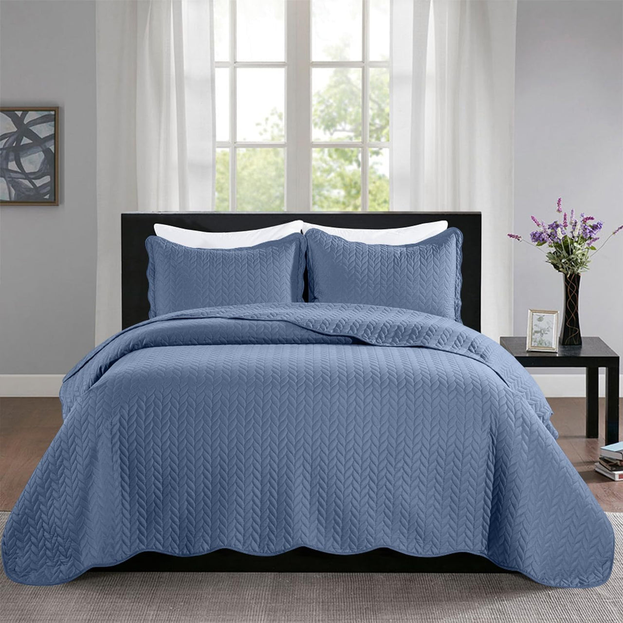 Imperial Rooms 2 Piece Quilt Set Chevron Microfiber Soft Kids Bedspreads & Pillow Shams Purple Twin