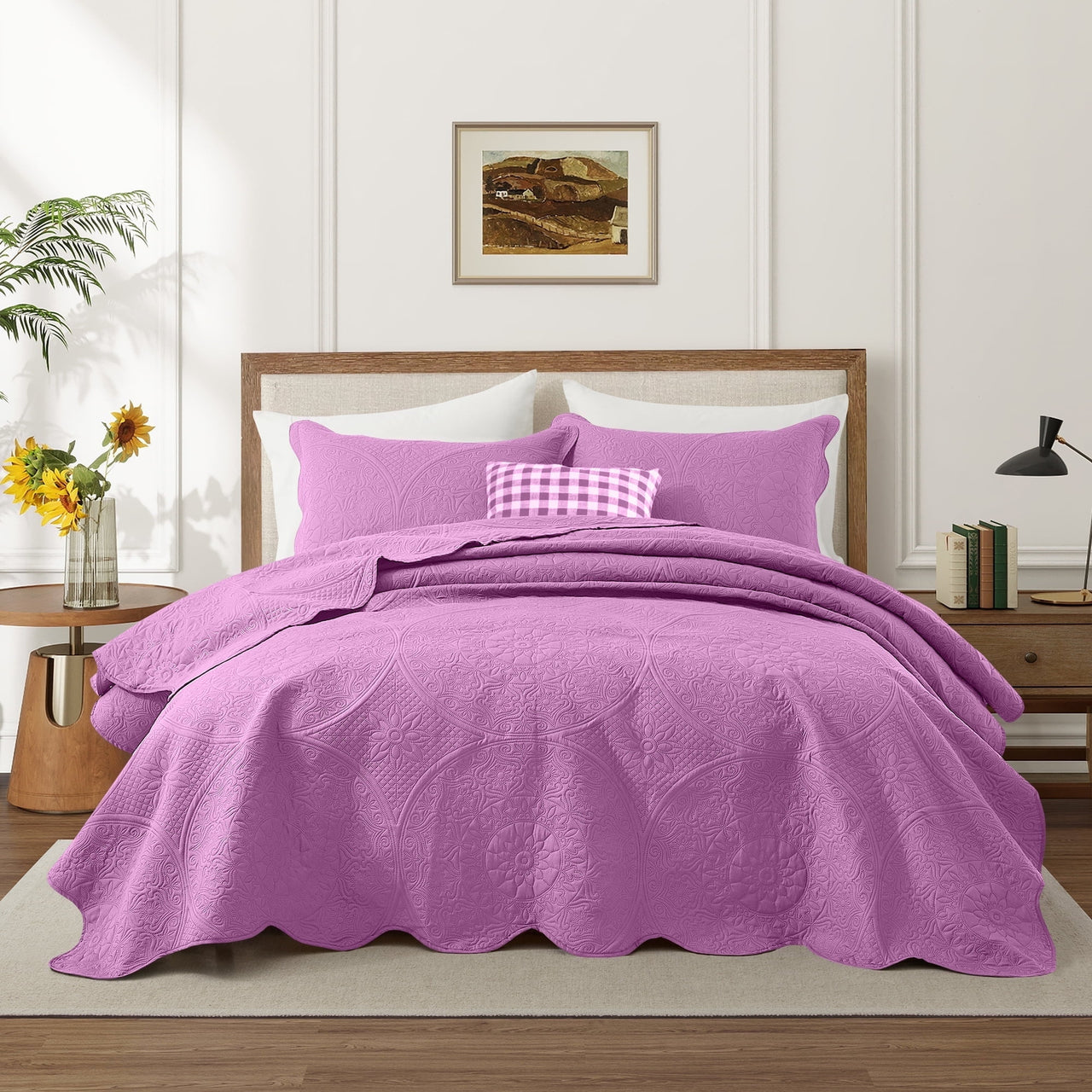 Imperial Rooms 2 Piece Quilt Set Chevron Microfiber Soft Kids Bedspreads & Pillow Shams Purple Twin