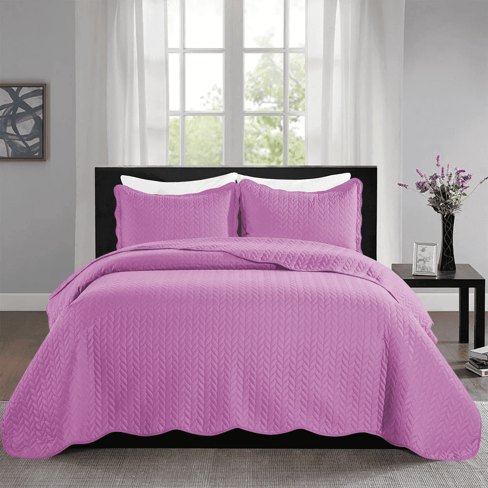 Imperial Rooms 2 Piece Quilt Set Chevron Microfiber Soft Kids Bedspreads & Pillow Shams Purple Twin