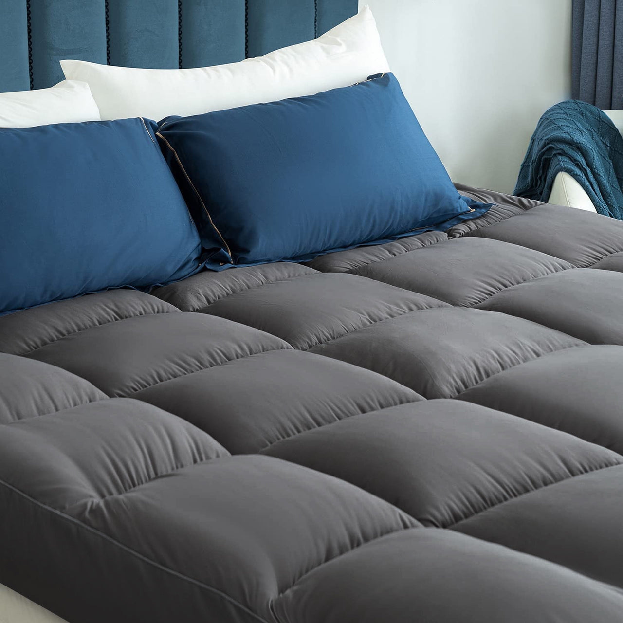 Meritlife Extra Thick Queen Mattress Topper, 400TC Cotton Pillow Top with 5D Spiral Fiber, Deep Pocket, Cooling Plush