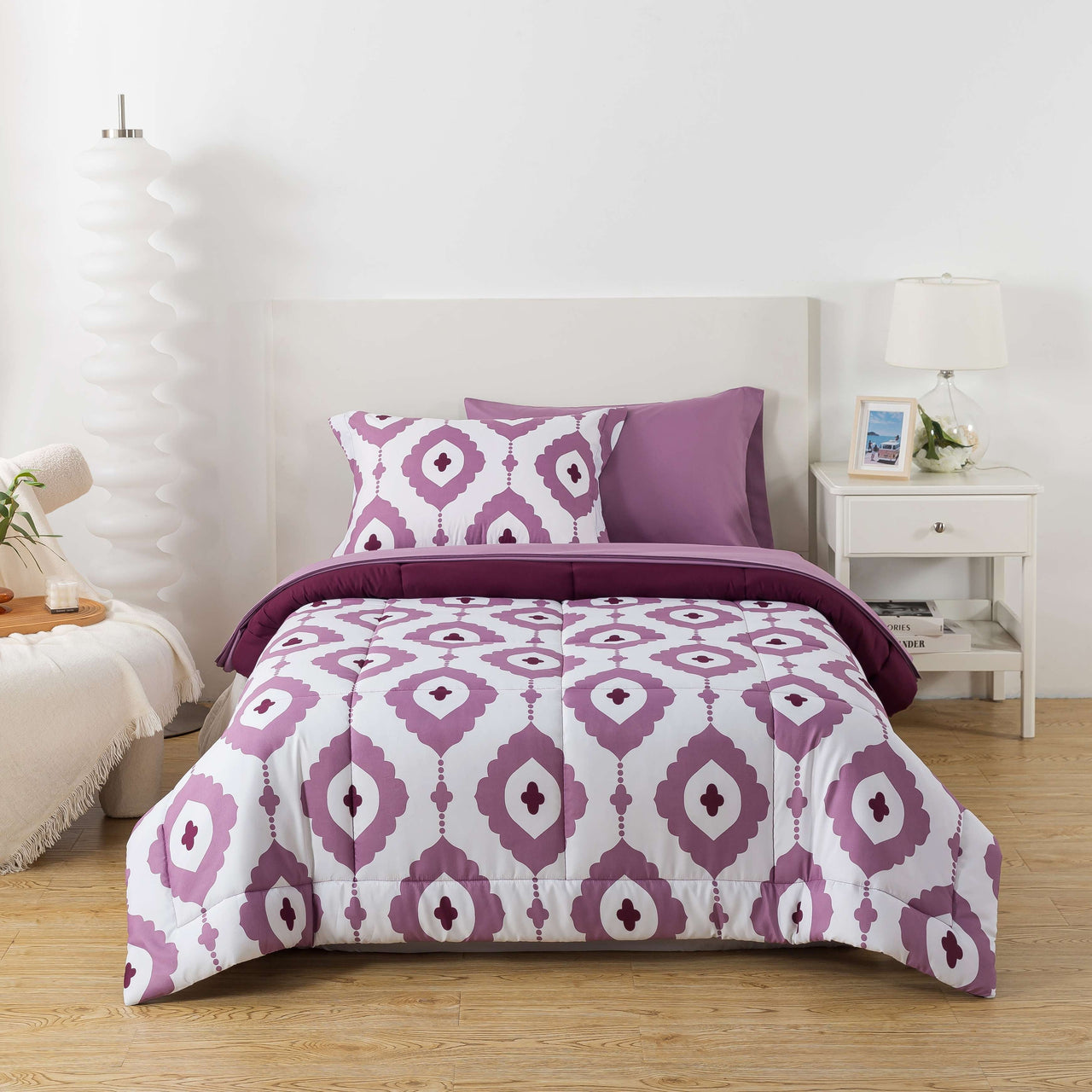 Mainstays All in One Reversible Comforter and Sheet Set- 7 Piece, Queen, Blue Pinstripe