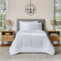 Mainstays All in One Reversible Comforter and Sheet Set- 7 Piece, Queen, Blue Pinstripe