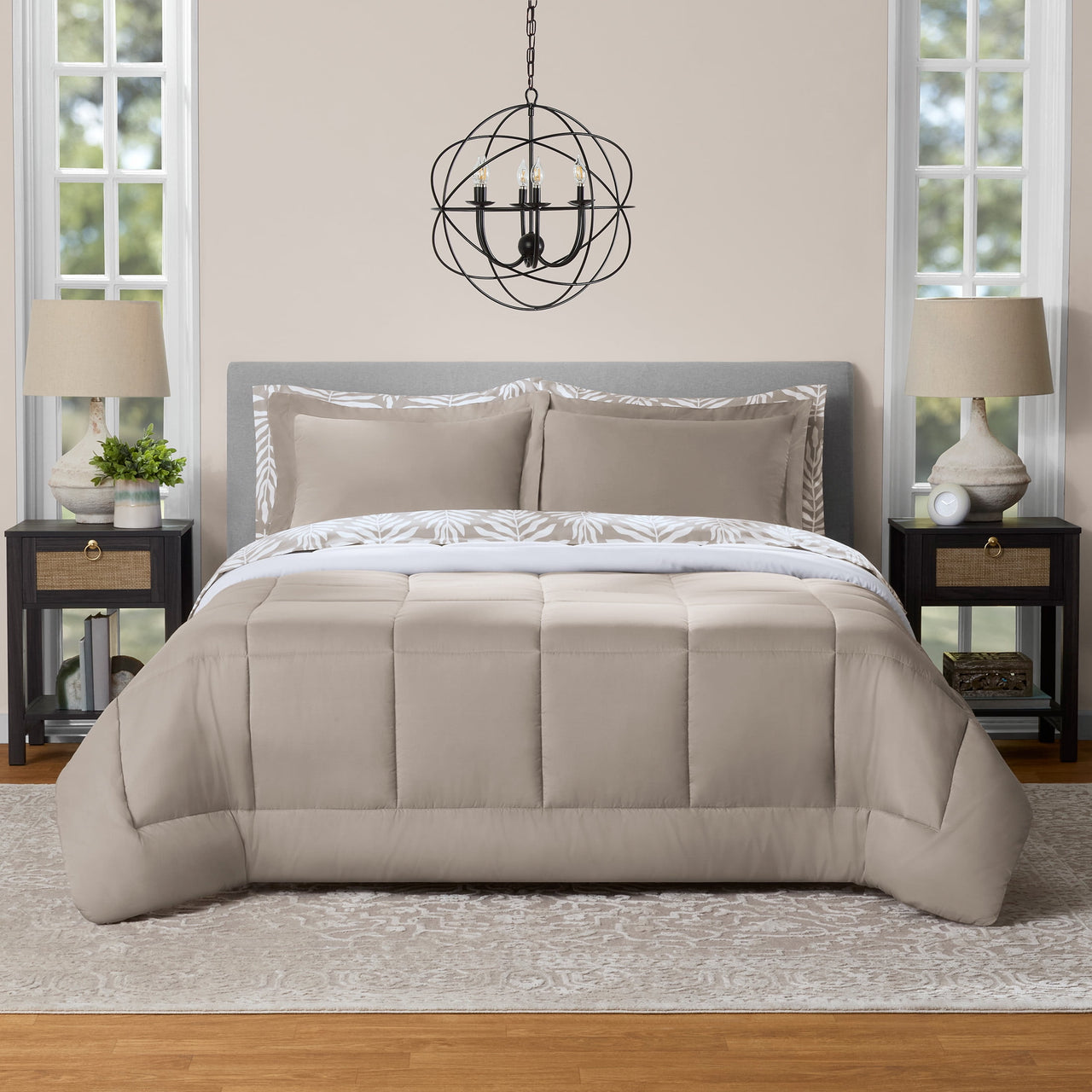 Mainstays All in One Reversible Comforter and Sheet Set- 7 Piece, Queen, Blue Pinstripe