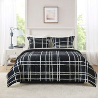 Mainstays All in One Reversible Comforter and Sheet Set- 7 Piece, Queen, Blue Pinstripe