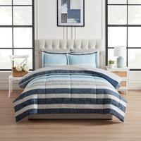 Mainstays All in One Reversible Comforter and Sheet Set- 7 Piece, Queen, Blue Pinstripe