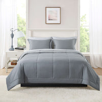 Mainstays All in One Reversible Comforter and Sheet Set- 7 Piece, Queen, Blue Pinstripe