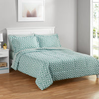 Mainstays All in One Reversible Comforter and Sheet Set- 7 Piece, Queen, Blue Pinstripe