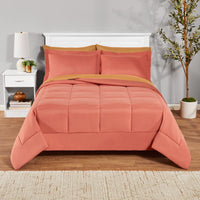 Mainstays All in One Reversible Comforter and Sheet Set- 7 Piece, Queen, Blue Pinstripe