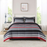 Mainstays All in One Reversible Comforter and Sheet Set- 7 Piece, Queen, Blue Pinstripe