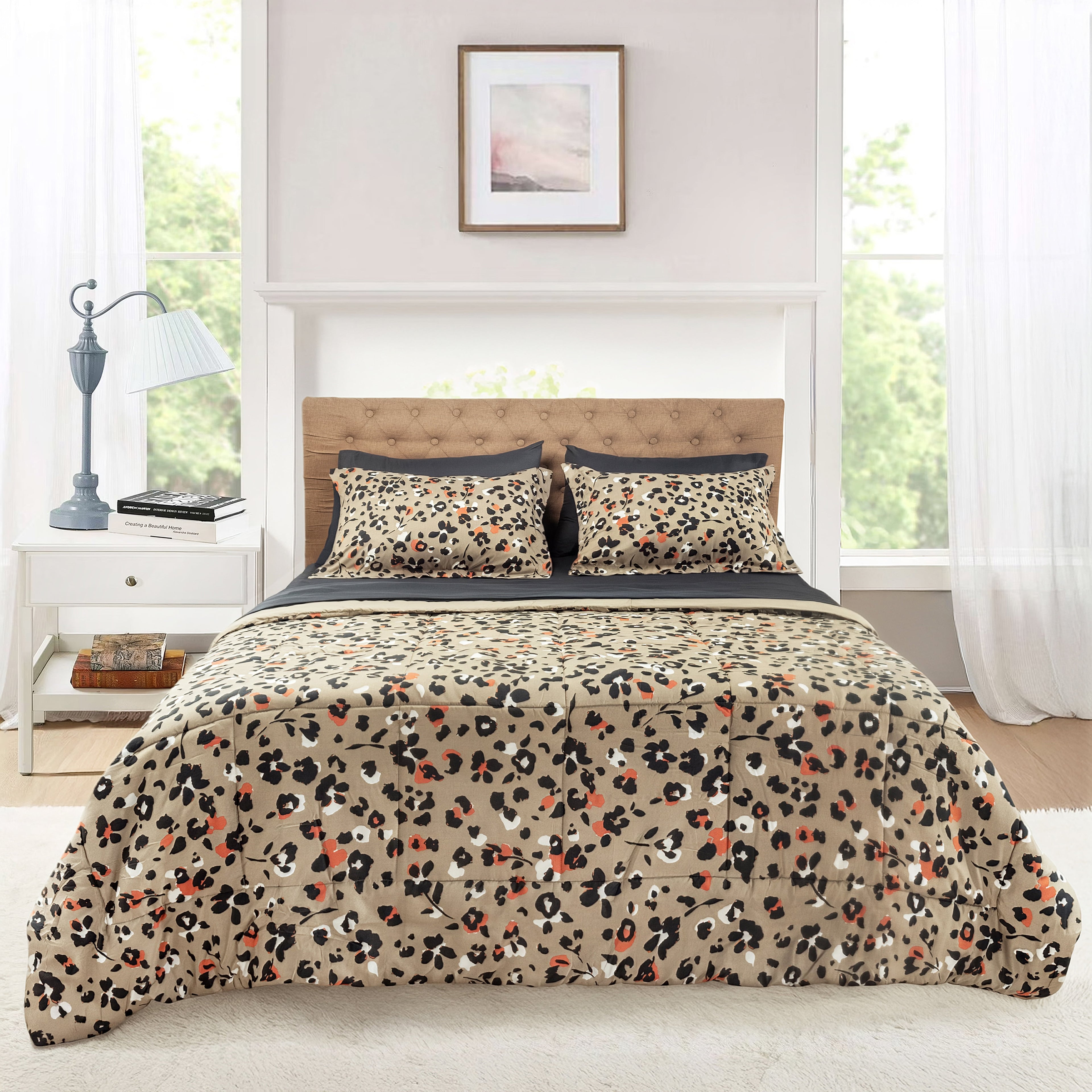 Mainstays All in One Reversible Comforter and Sheet Set- 7 Piece, Queen, Blue Pinstripe