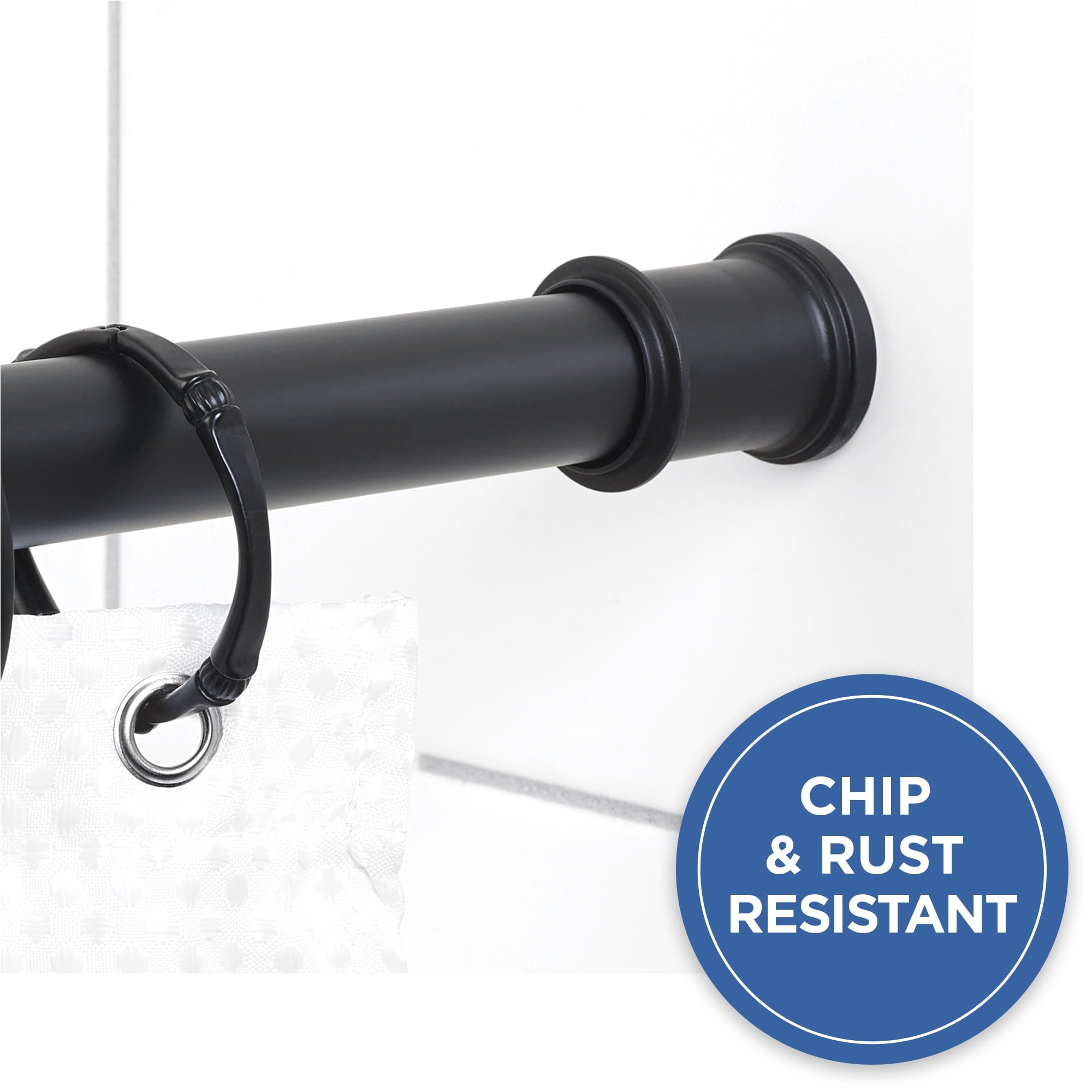 Mainstays Adjustable Tension Shower Curtain Rod, 44” - 72", No Drilling, Matte Black