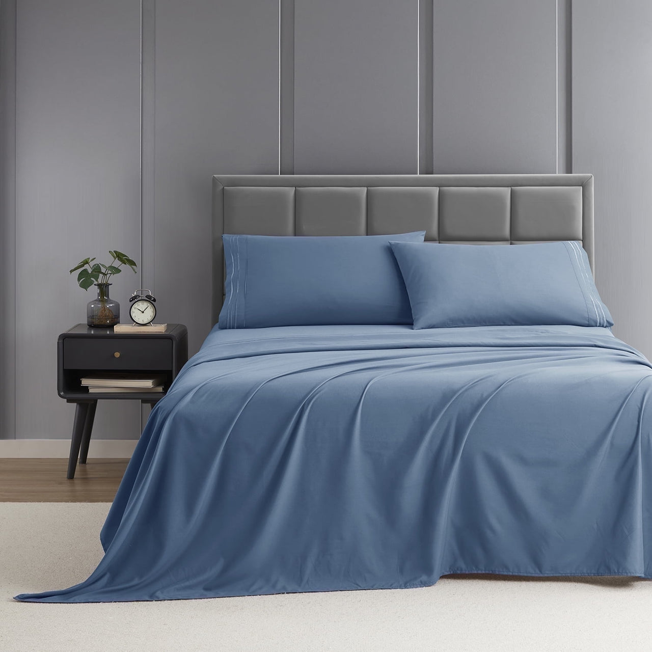 Nestl Queen Sheets Set, 1800 Series 4 Piece Sheets Queen Sheets Set, Luxury Soft Microfiber Queen Size Gray Bed Sheets Set, Gray