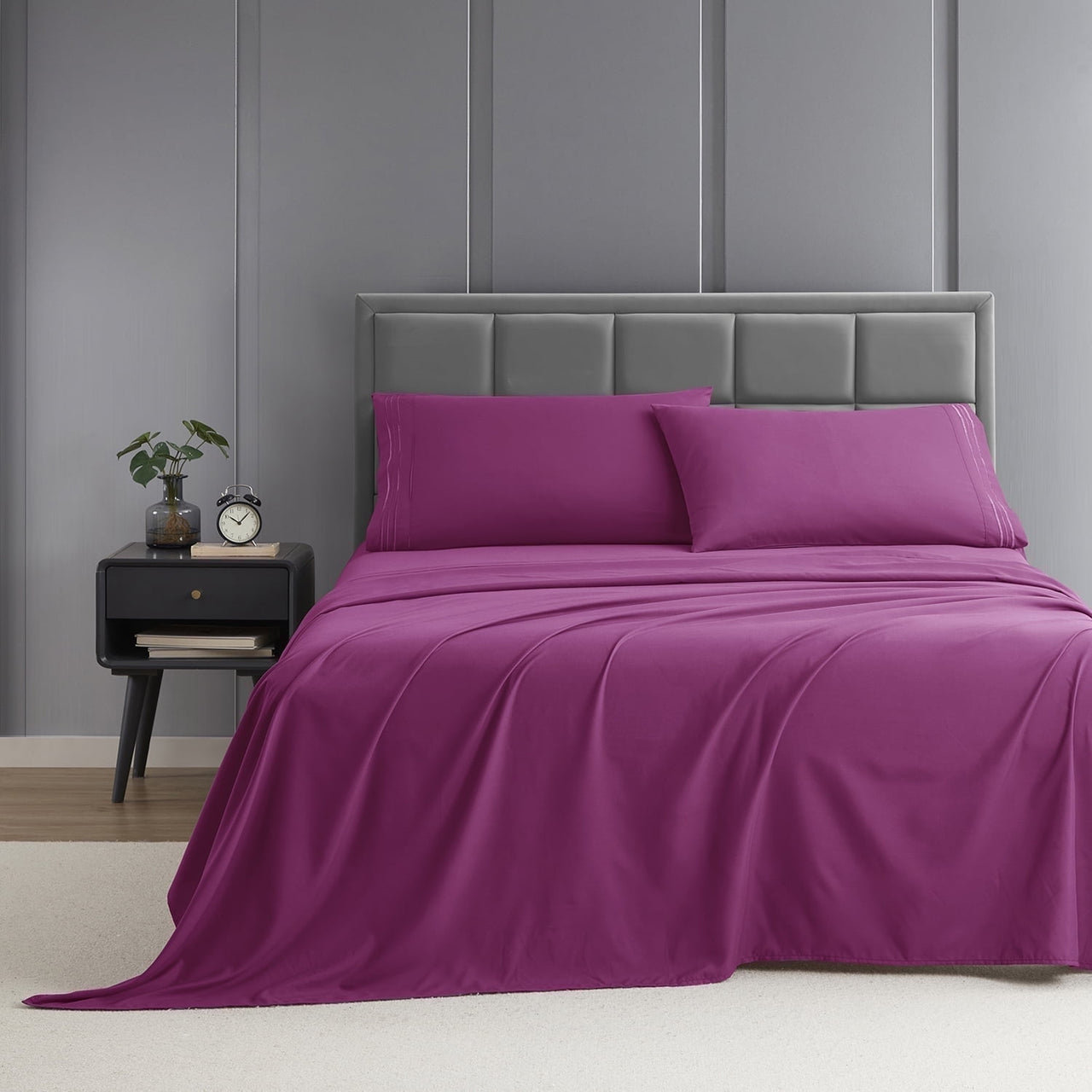 Nestl Queen Sheets Set, 1800 Series 4 Piece Sheets Queen Sheets Set, Luxury Soft Microfiber Queen Size Gray Bed Sheets Set, Gray