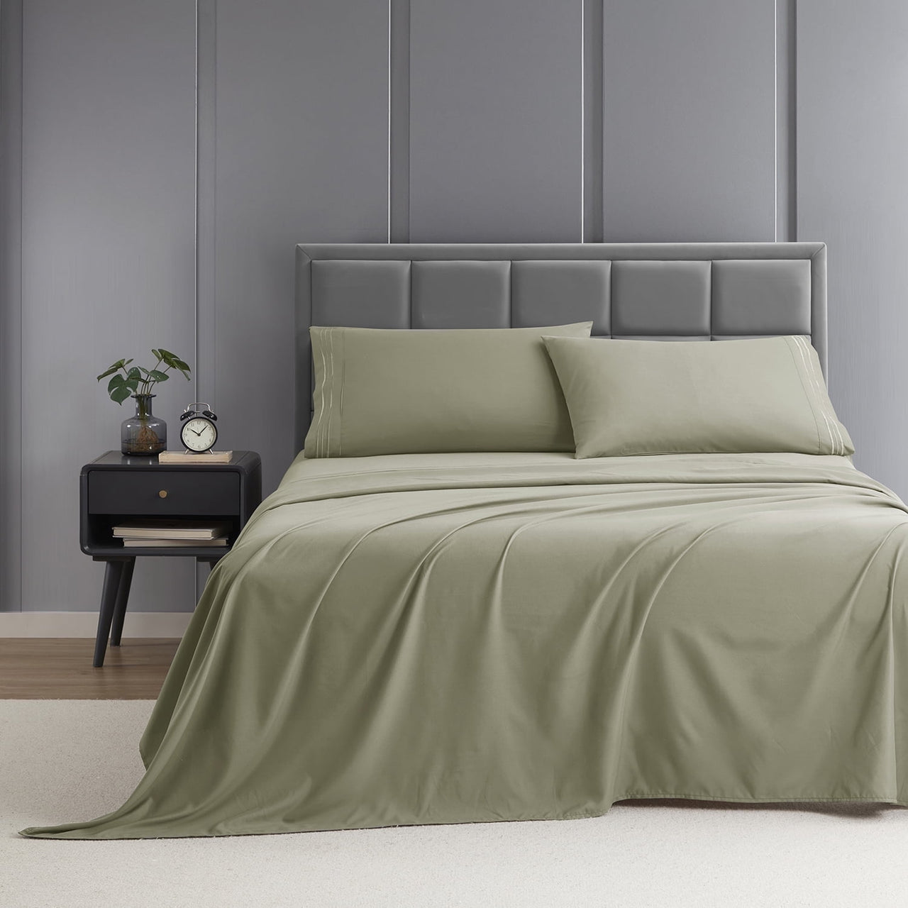 Nestl Queen Sheets Set, 1800 Series 4 Piece Sheets Queen Sheets Set, Luxury Soft Microfiber Queen Size Gray Bed Sheets Set, Gray