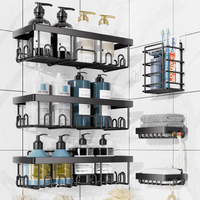Ophanie Adhesive Shower Caddy 6 Pack, Large Capacity Bathroom Organizers and Storage, No Drilling Wall-Mounted Basket, Black