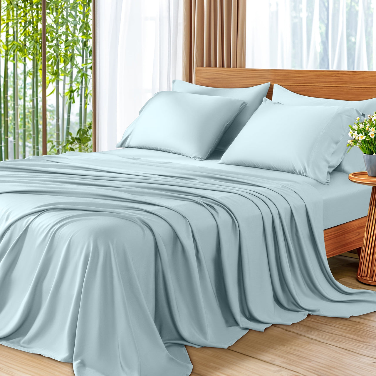 SONORO KATE 6 Pieces Bamboo Bed Sheets Set, Luxury Rayon Derived - Deep Pockets - Wrinkle Free - Extremely Soft, Queen, Dark Gray