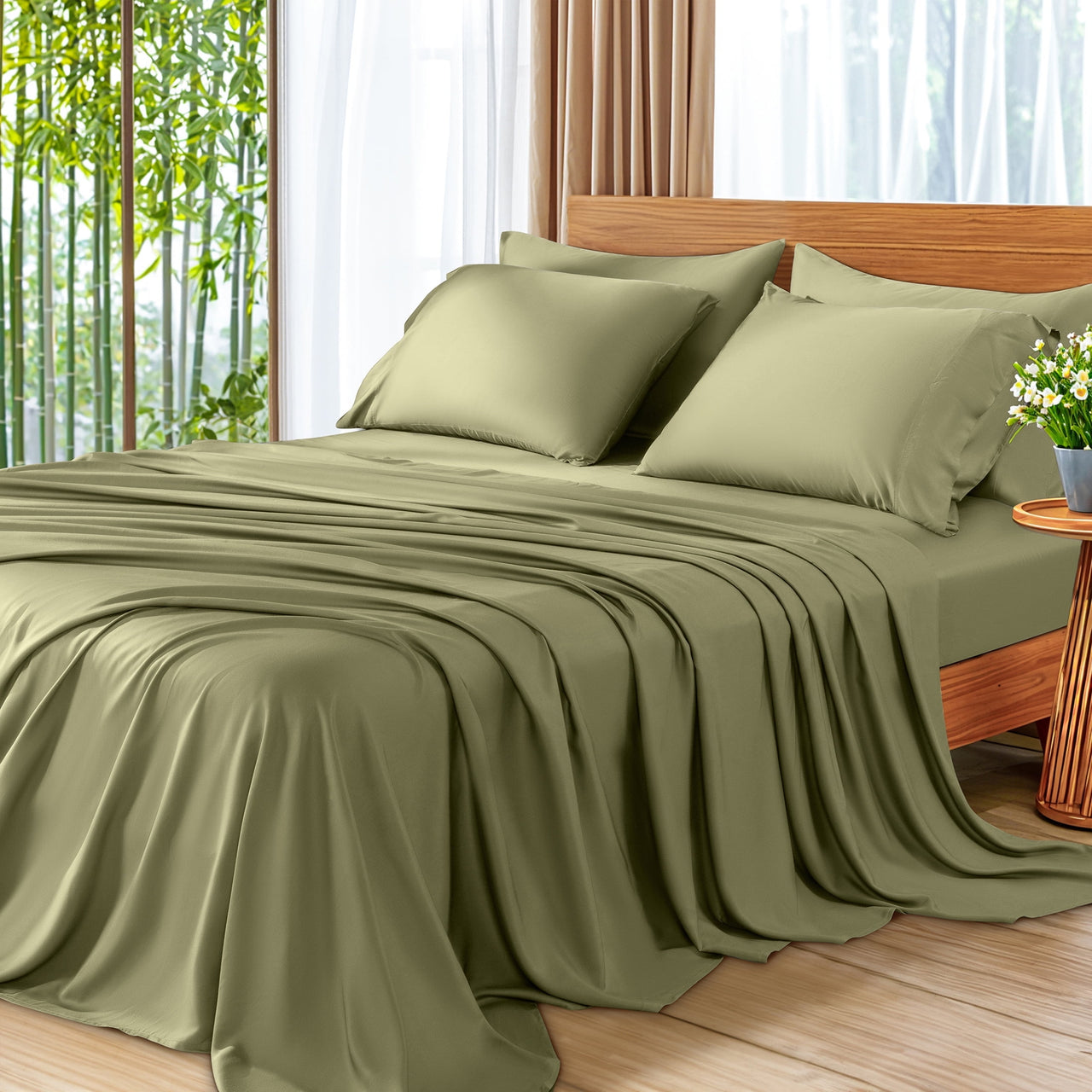 SONORO KATE 6 Pieces Bamboo Bed Sheets Set, Luxury Rayon Derived - Deep Pockets - Wrinkle Free - Extremely Soft, Queen, Dark Gray