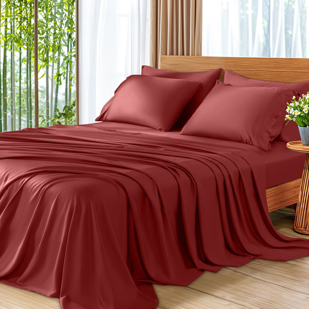 SONORO KATE 6 Pieces Bamboo Bed Sheets Set, Luxury Rayon Derived - Deep Pockets - Wrinkle Free - Extremely Soft, Queen, Dark Gray