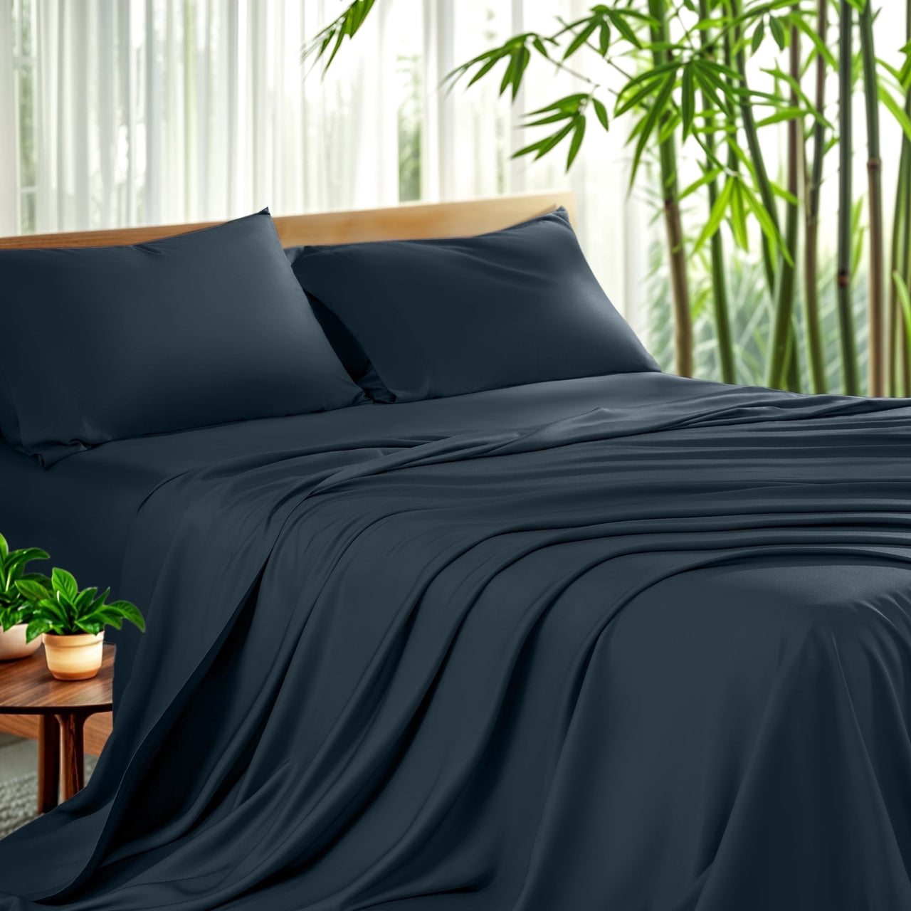 Sonoro Kate Luxury Bamboo Bed Sheet Set - Deep Pockets - 4 Piece, Queen, Dark Gray