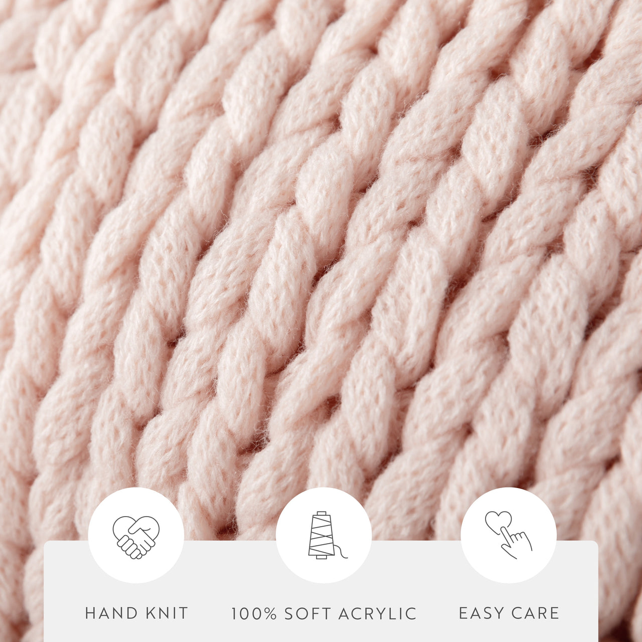 Comfort Canopy - Throw Blanket, Blush Pink Chunky Soft Acrylic Hand-Knit