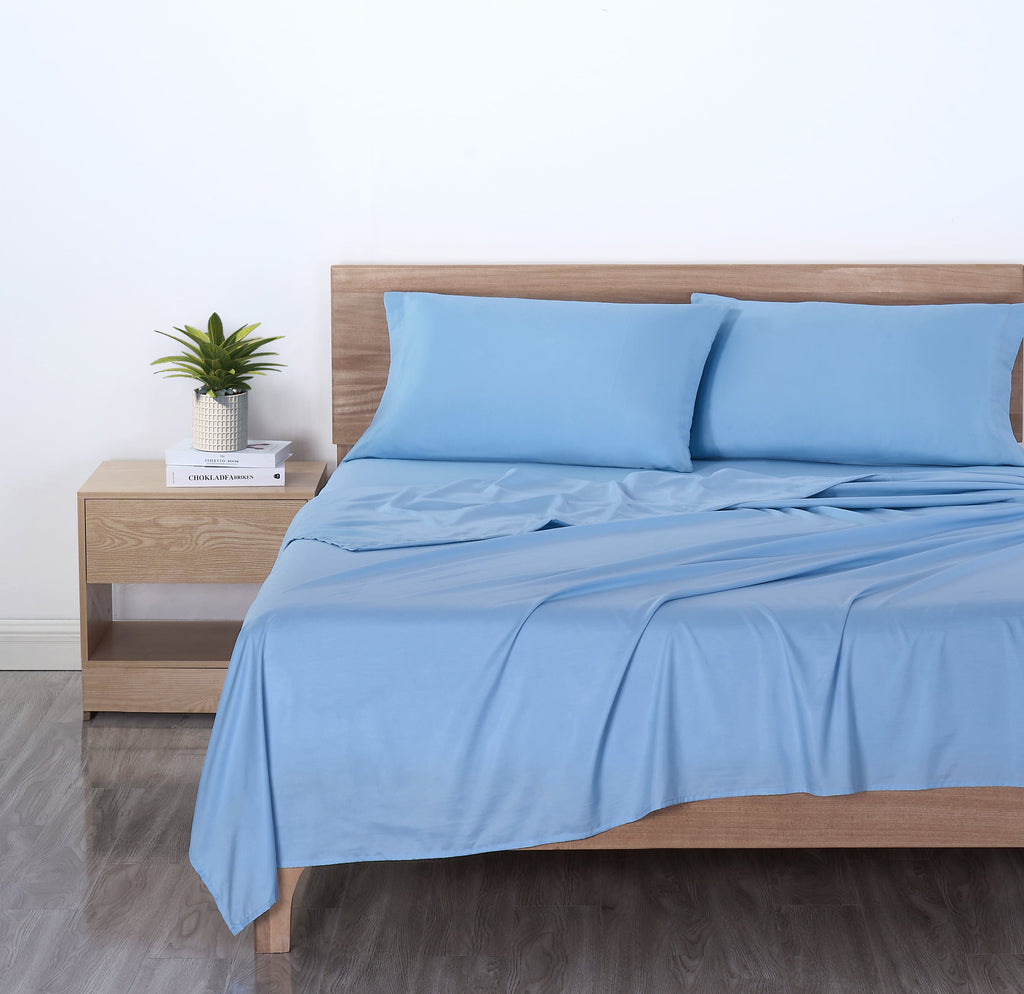 Mainstays Basic Value Microfiber Bed Sheet Set, Light Blue, Queen, 4 Piece