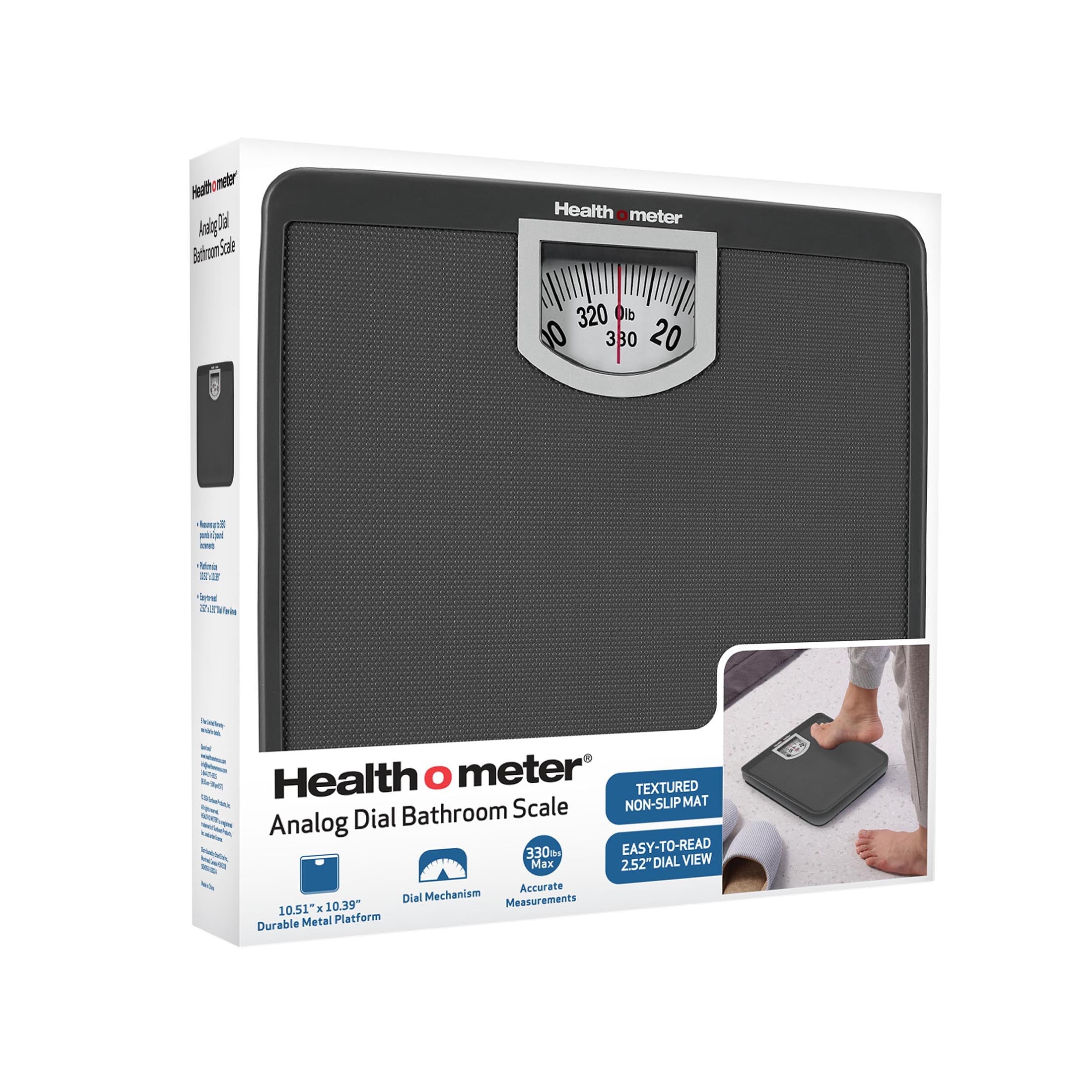 Health o meter Compact Dial Bathroom Scale, 330 lb. Capacity, Sturdy Metal Platform
