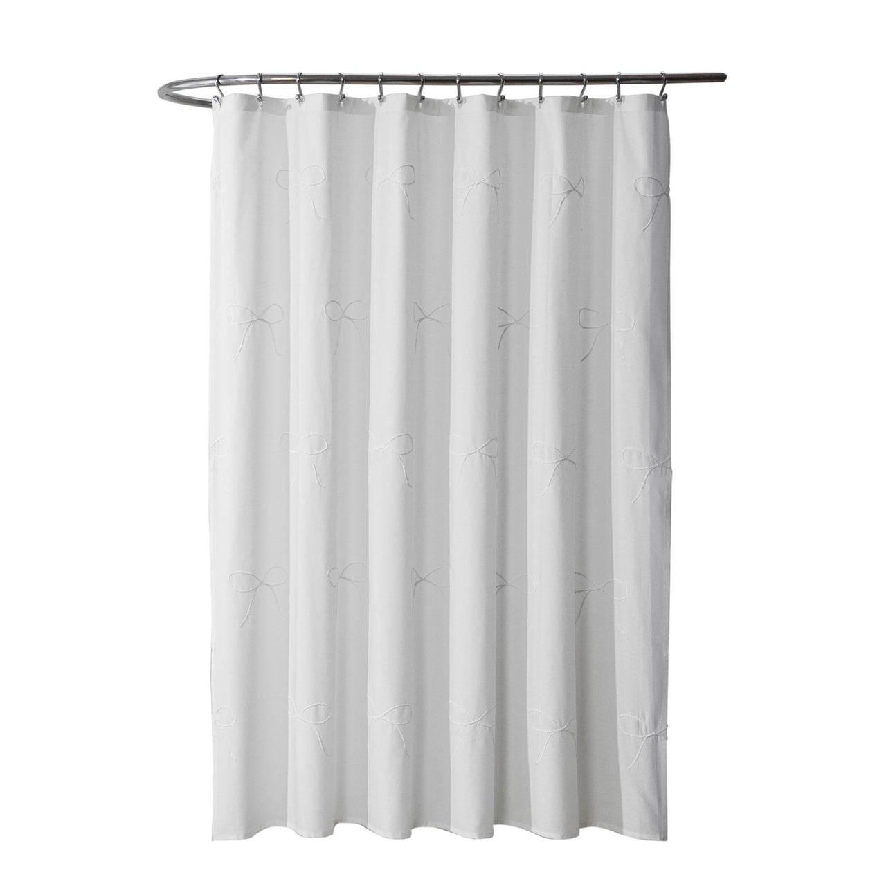 My Texas House White/White Embroidered Holiday Farmhouse Bow Cotton Shower Curtain, 72" x 72