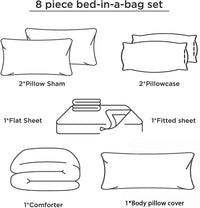 HIG 8 PCS Modern Comforter Set with Sheets All Season Bed in a Bag, Dark Gray, Queen Size
