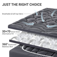 BDEUS Extra Thick Twin Mattress Topper, Cooling Mattress Pad Cover, Mattress Protector with 8-21 Inch Deep Pocket,Comfortable,Gray