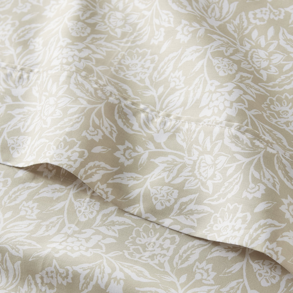 Better Homes & Gardens 4-Piece 300 Thread Count Sateen King Sheet Set, Floral Almond Biscuit