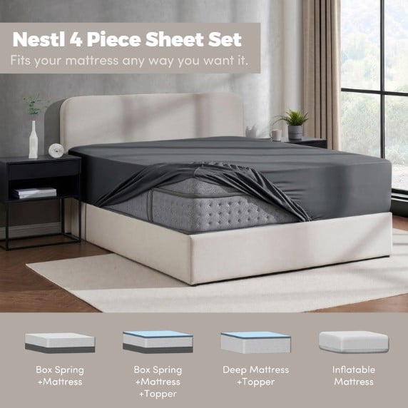 Nestl Queen Sheets Set, 1800 Series 4 Piece Sheets Queen Sheets Set, Luxury Soft Microfiber Queen Size Gray Bed Sheets Set, Gray