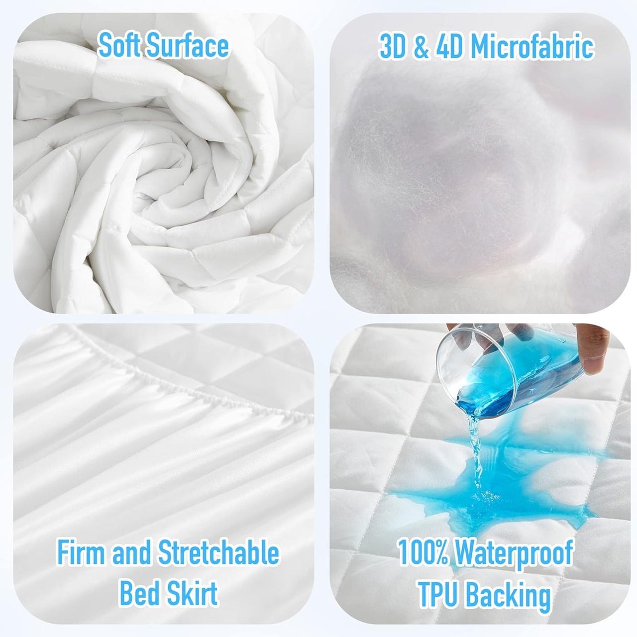 Queen Size Waterproof Mattress Pad Protector, Breathable Quilted Mattress Cover Noiseless Waterproof Fitted Sheet Mattress Topper Up to 21" Deep Pocket