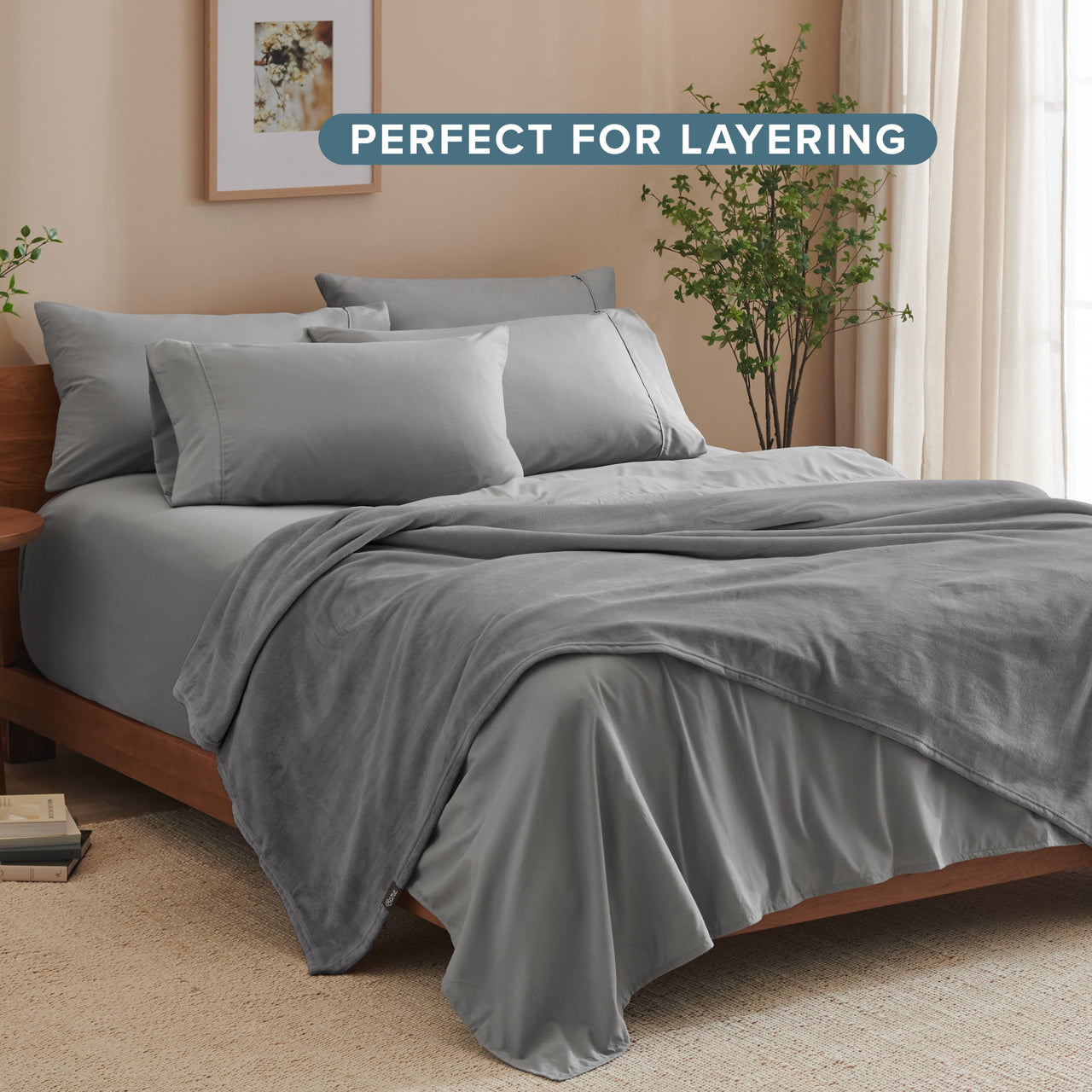 Bare Home Microplush Fleece Blanket - 300 GSM - Fuzzy Microfleece - Soft & Plush - Full/Queen, Gray