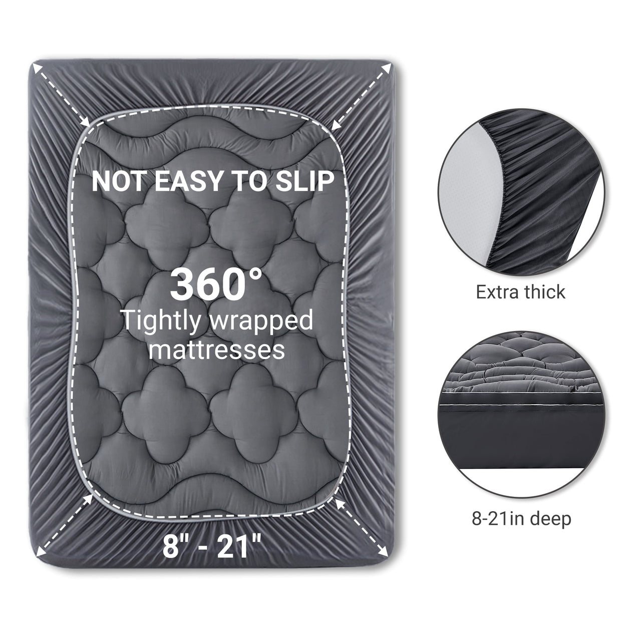 BDEUS Extra Thick Twin Mattress Topper, Cooling Mattress Pad Cover, Mattress Protector with 8-21 Inch Deep Pocket,Comfortable,Gray