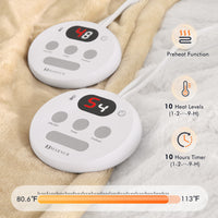 MARNUR Heated Blanket Queen Size 84''x90'', Fast Heating with Dual Controllers Electric Blanket, 10 Heating Levels, 10H Timer, Preheat Function - Beige