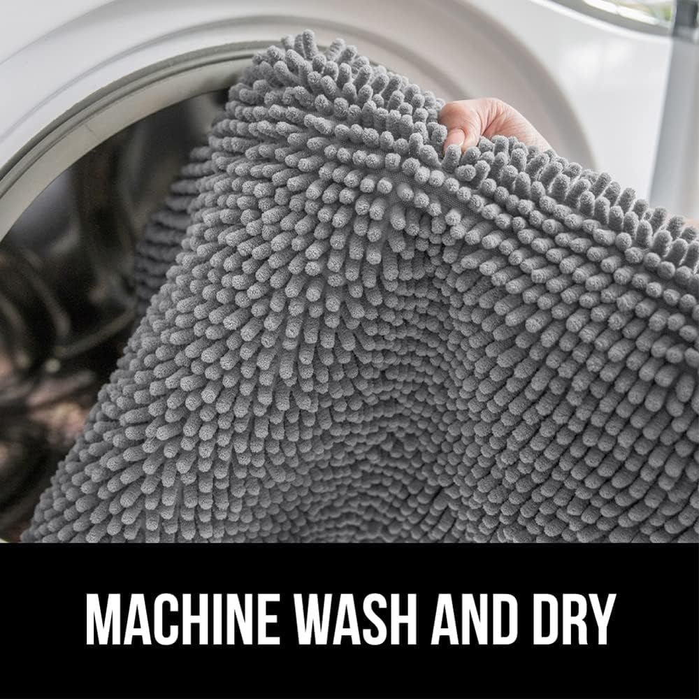 GORILLA GRIP Chenille Bath Rug 24x17, Rubber Backing Quick Dry Washable Microfiber Mats, Grey