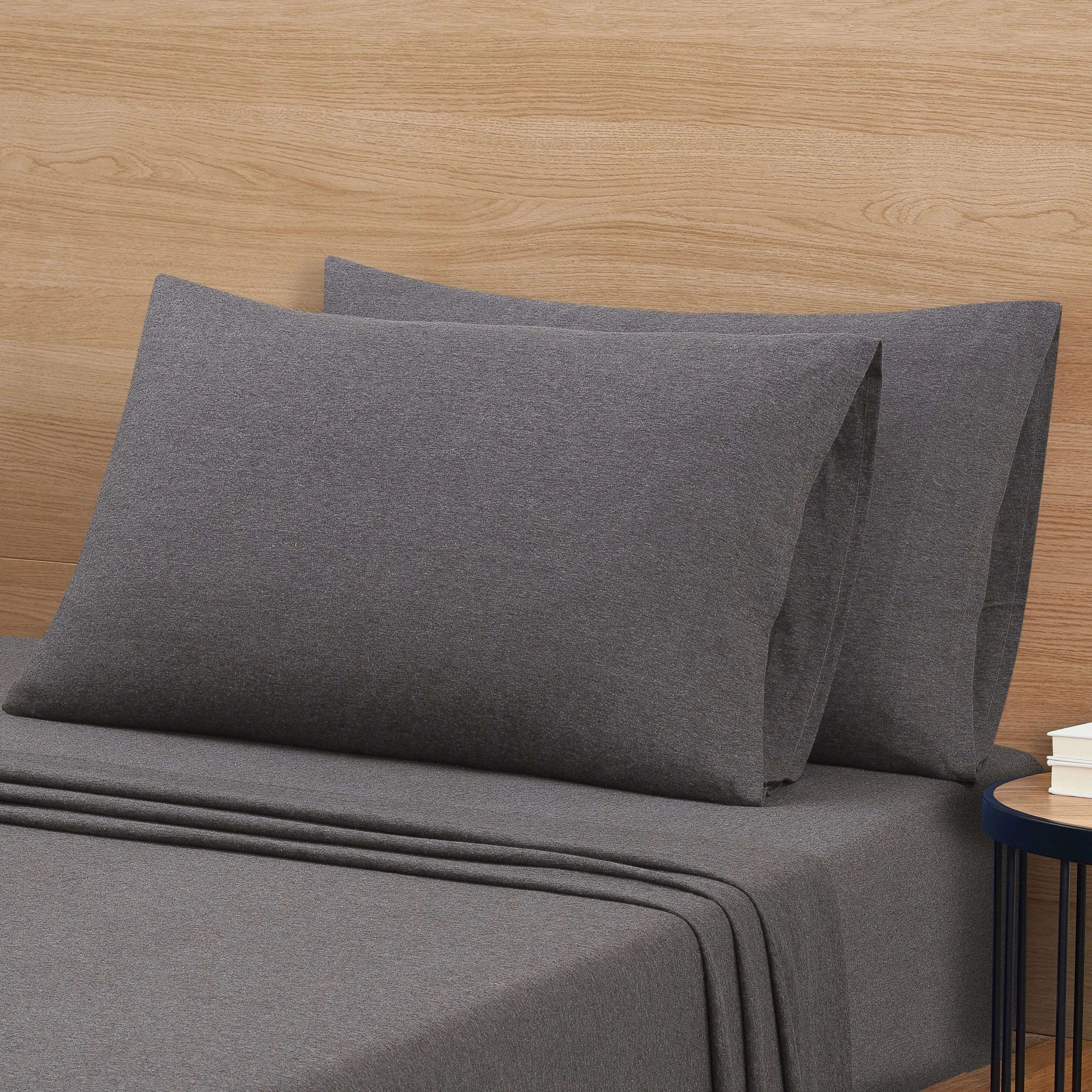 Mainstays Cotton Rich Extra Soft Jersey Bed Sheet Set, Queen, Charcoal, 4 Pieces