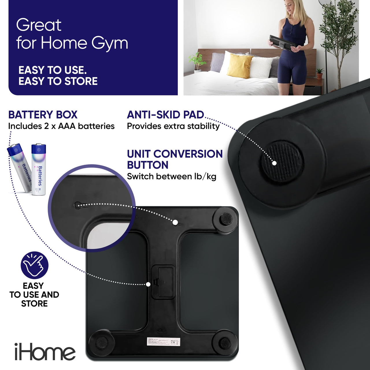 iHome Digital Battery Powered Bathroom Scale 397 lbs with Fit+ Personal Coach App, FSA and HSA Eligible, Black