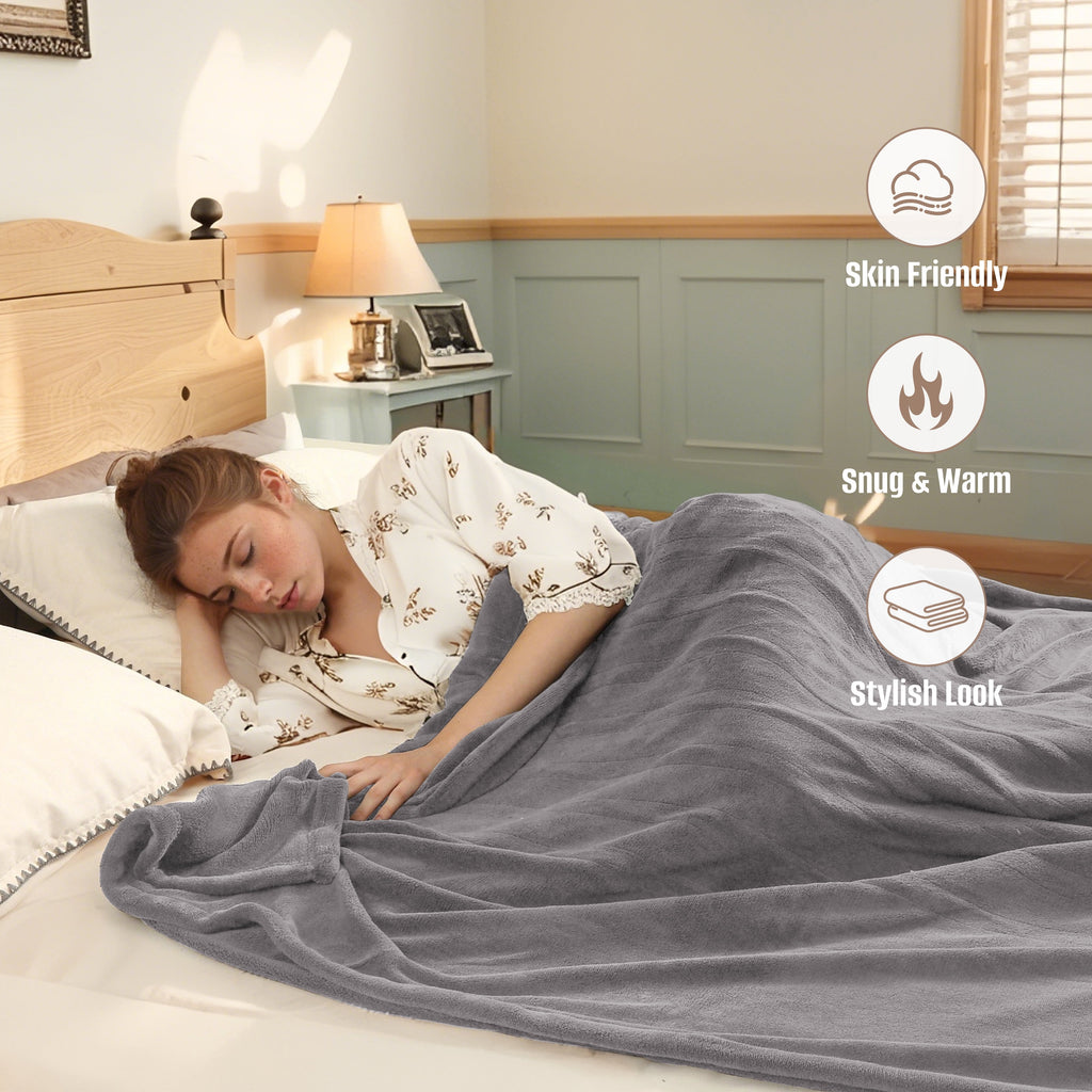 YAKEE Electric Heated Blanket 72"x84" Full Size - Soft Warm Coral Fleece, 4 Heat Levels, 10 Hours Auto-off, Machine Washable with Overheat Protection, Gray